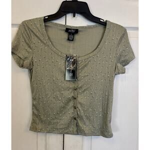 NWT Just Polly New York short sleeve crop top sz M button up super soft NEW